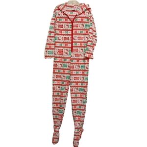 ✨Bogo FREE ✨ Hello Kitty Onesie Hoodie One Piece Holiday Christmas Pajamas Sz L
